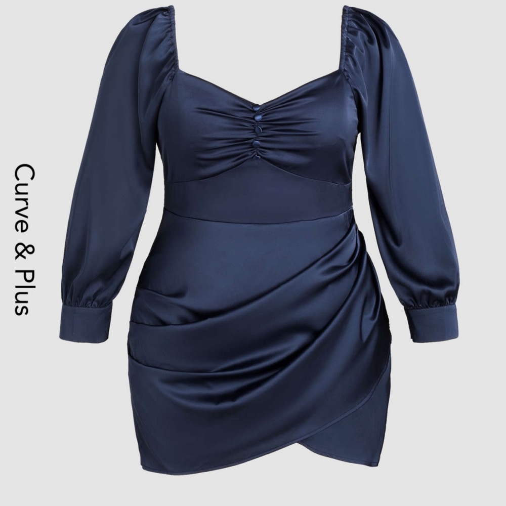 Satin U-neckline Ruched Mini Dress Curve & Plus